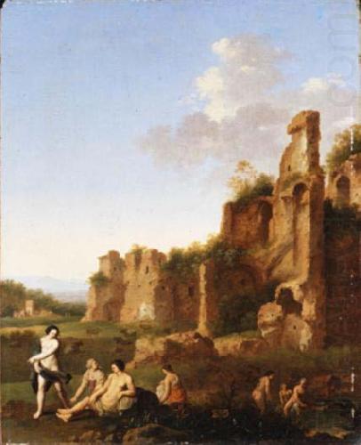 Landscape with bathing women, Jan van Haensbergen